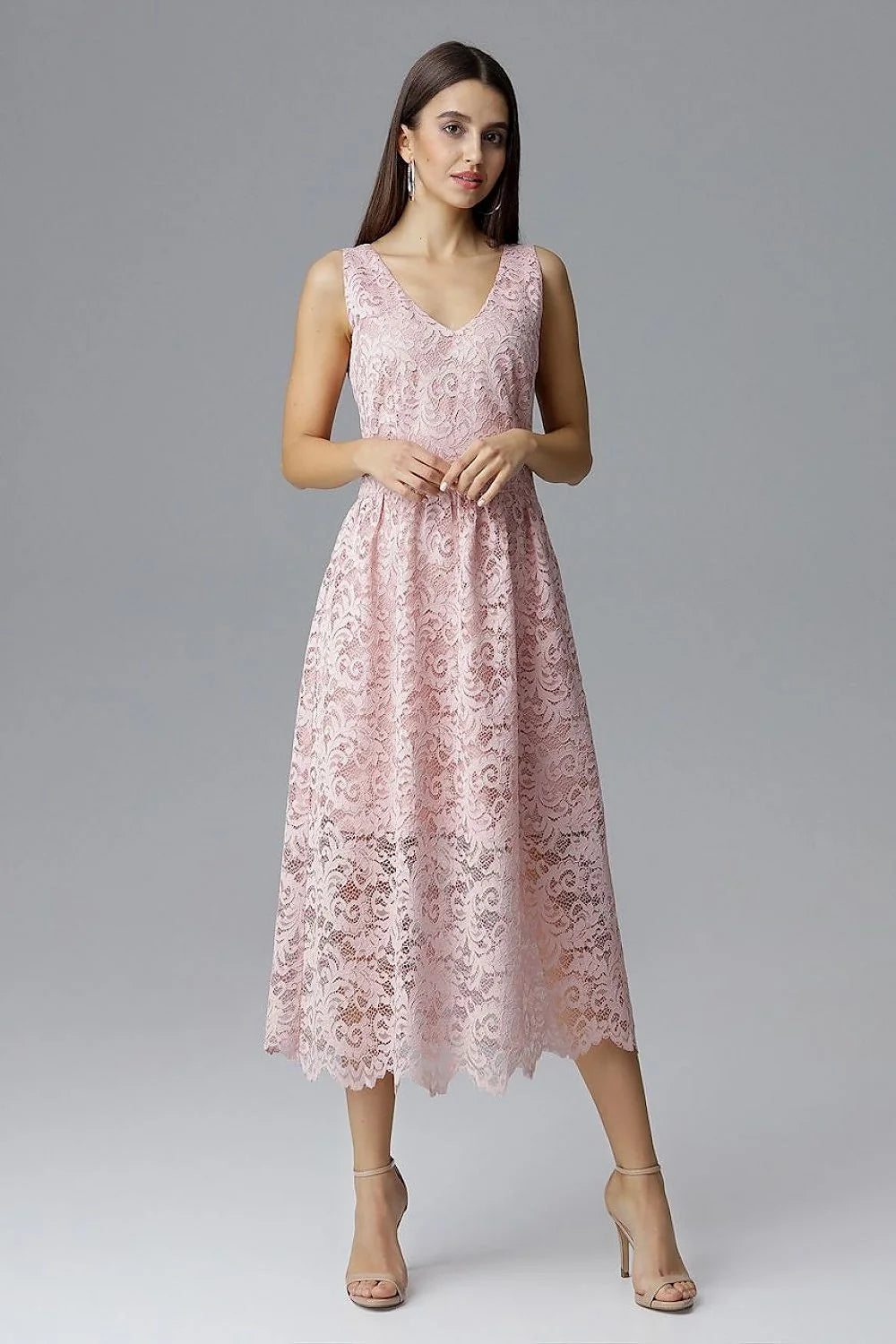 Robe de soirée en dentelle bleu marine élégante chic col V transparence pour occasions spéciales
