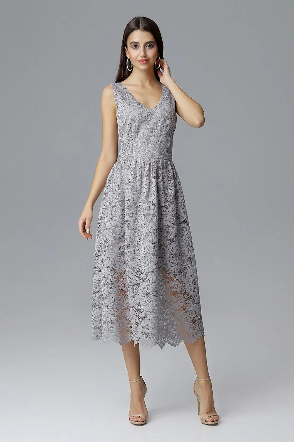 Robe de soirée en dentelle bleu marine élégante chic col V transparence pour occasions spéciales