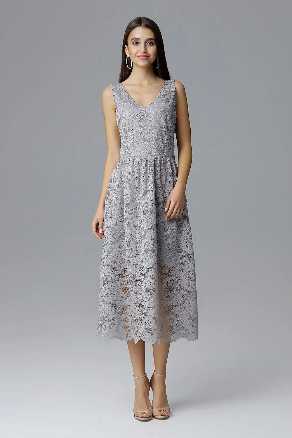 Robe de soirée en dentelle bleu marine élégante chic col V transparence pour occasions spéciales
