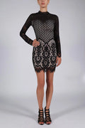 Robe de soirée en dentelle noire ajustée élégante et sexy avec motifs floraux transparents séduisants