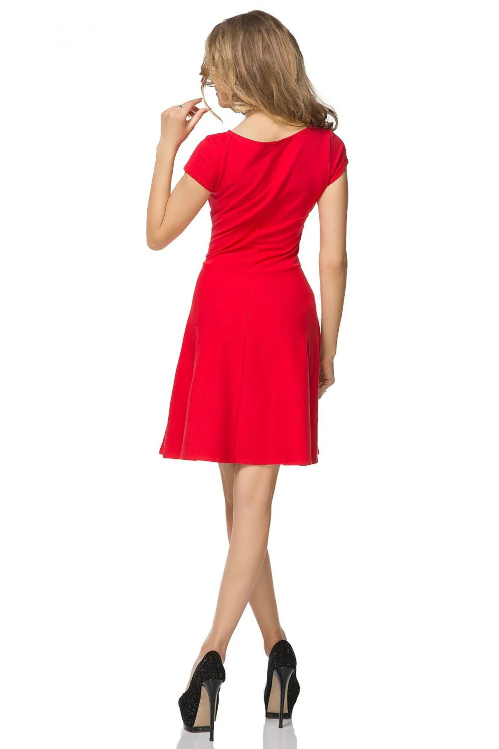 Robe de soirée en polyester rouge élégante manches courtes évasée féminine printemps été mode