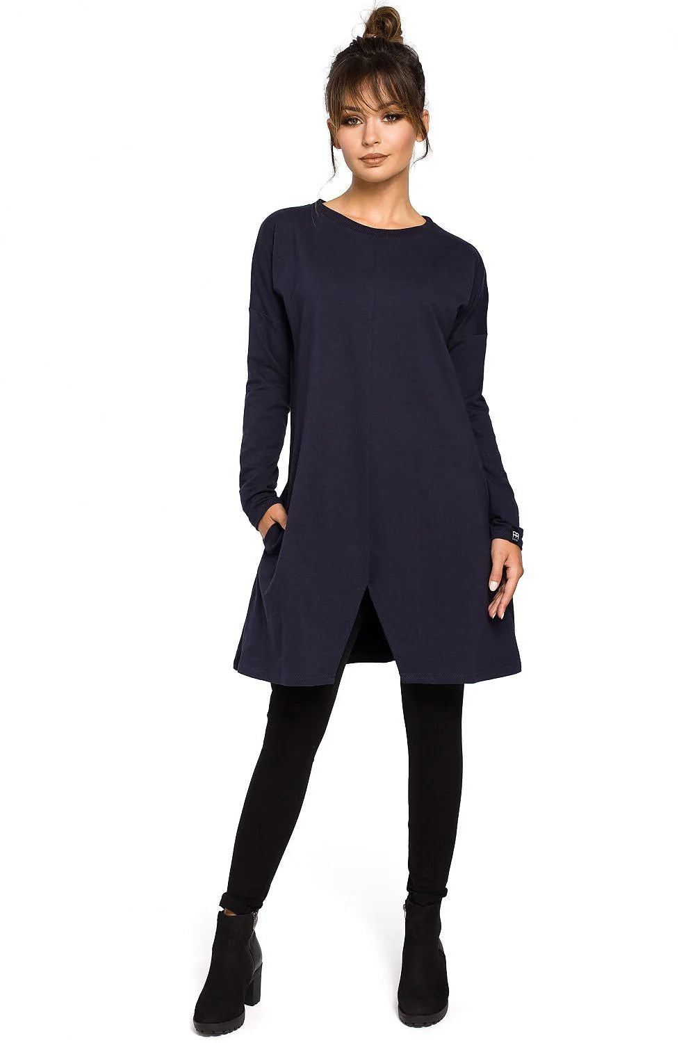 Robe décontractée coton rouge vif ample avec manches longues poches confort style détente femmes