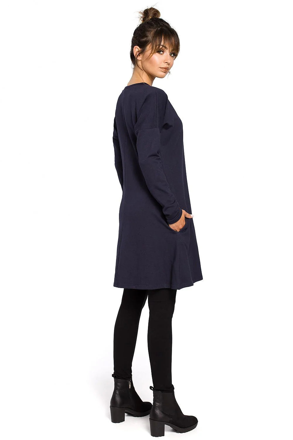 Robe décontractée coton rouge vif ample avec manches longues poches confort style détente femmes