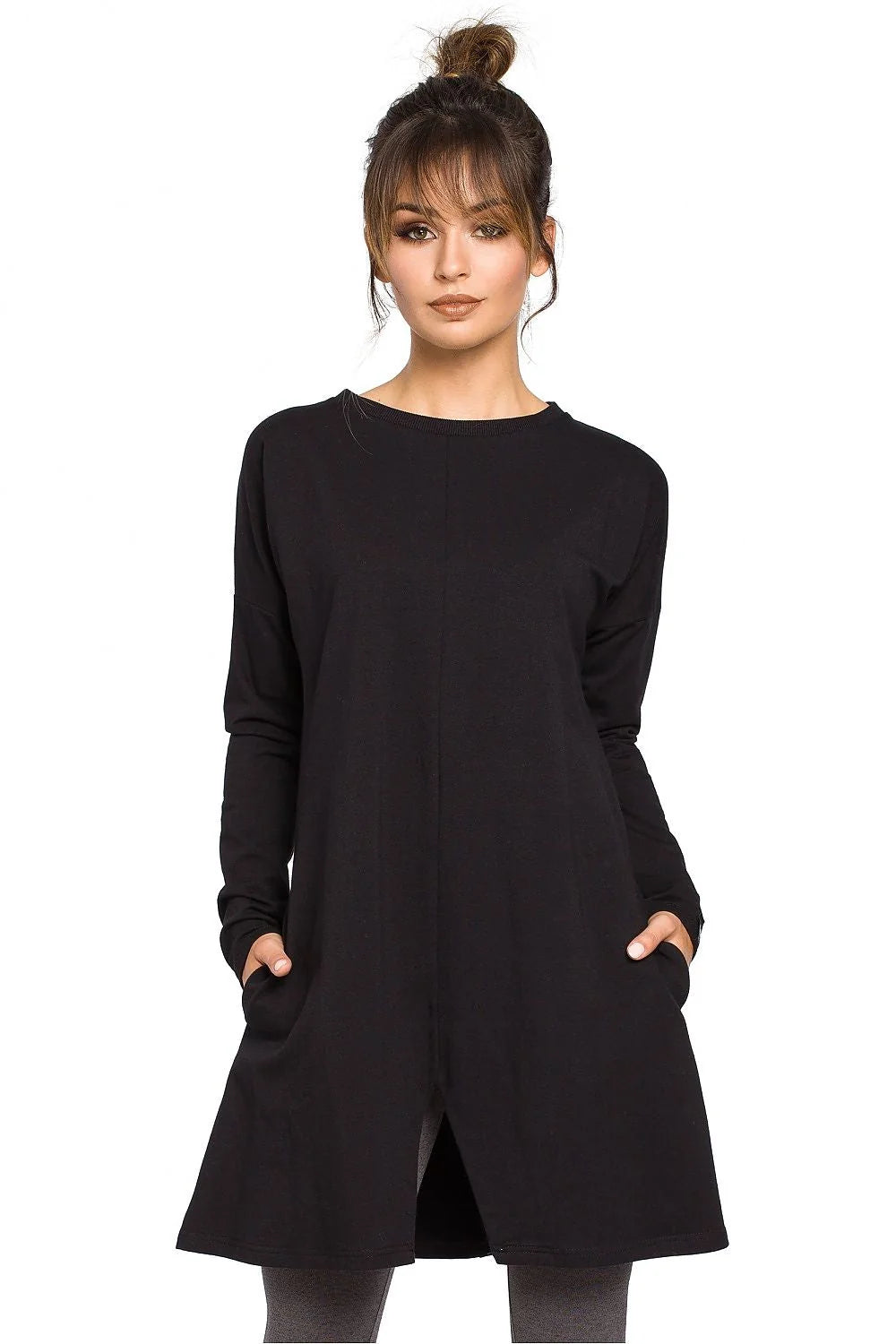 Robe décontractée coton rouge vif ample avec manches longues poches confort style détente femmes