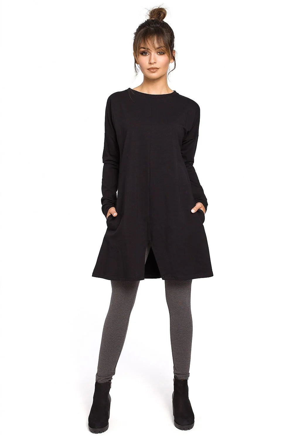 Robe décontractée coton rouge vif ample avec manches longues poches confort style détente femmes