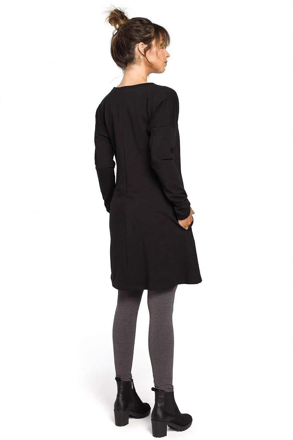 Robe décontractée coton rouge vif ample avec manches longues poches confort style détente femmes