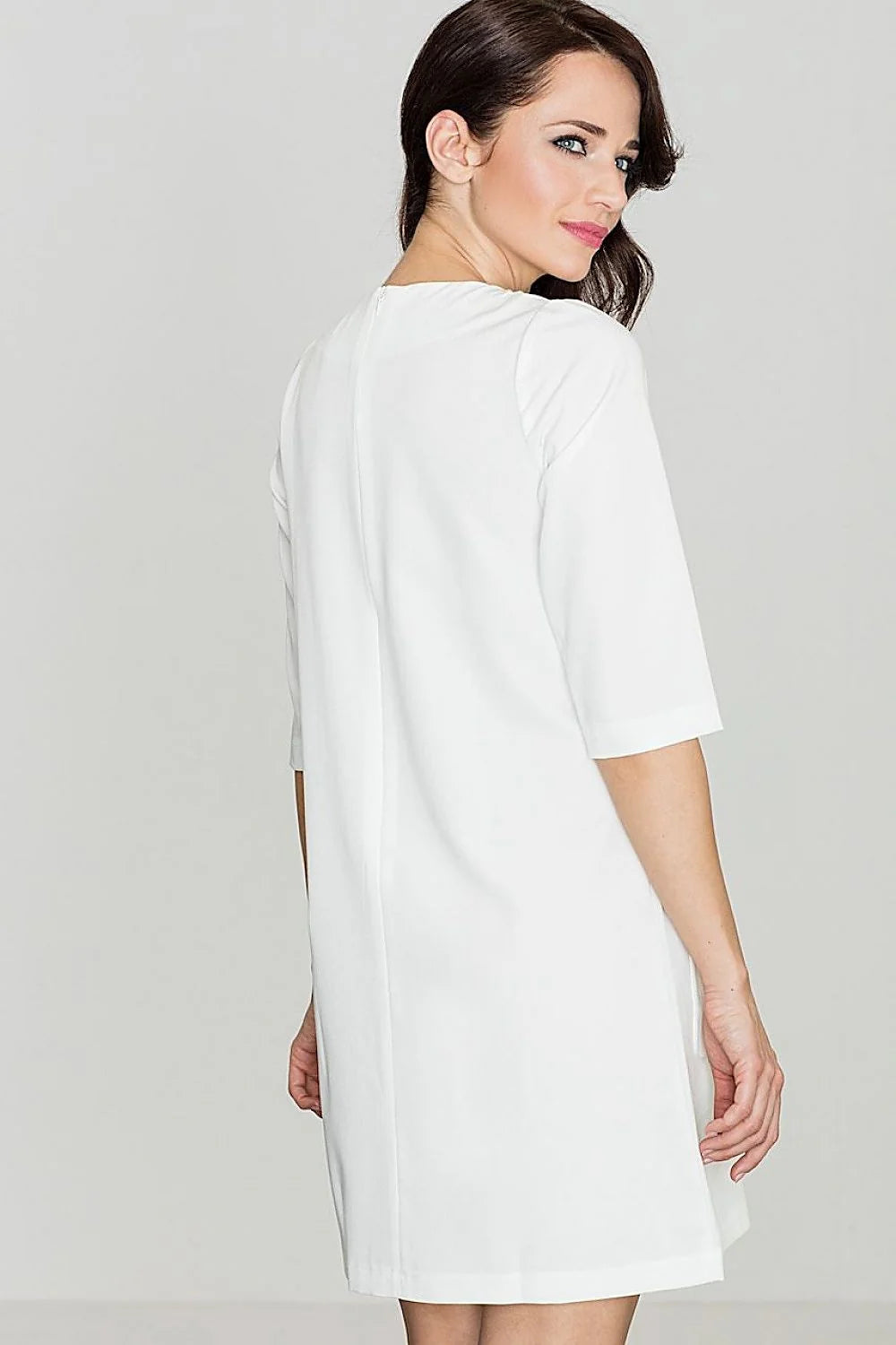 Robe décontractée en coton bleu marine manches trois-quarts poches avant style quotidien élégant femmes