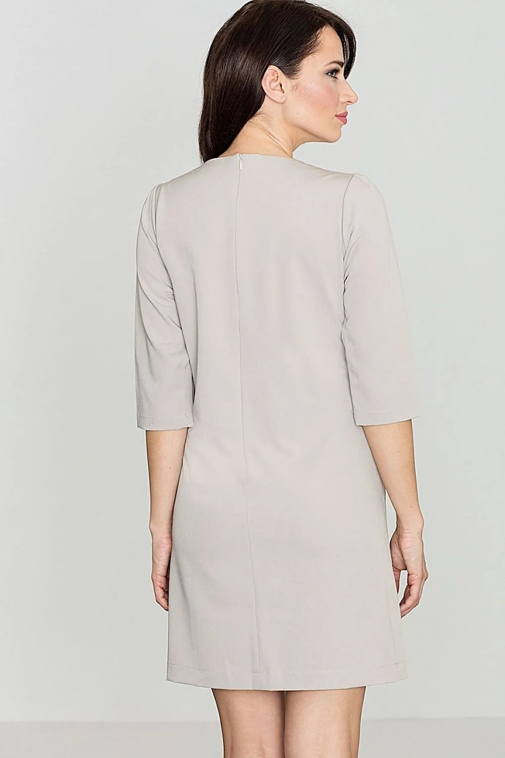 Robe décontractée en coton bleu marine manches trois-quarts poches avant style quotidien élégant femmes