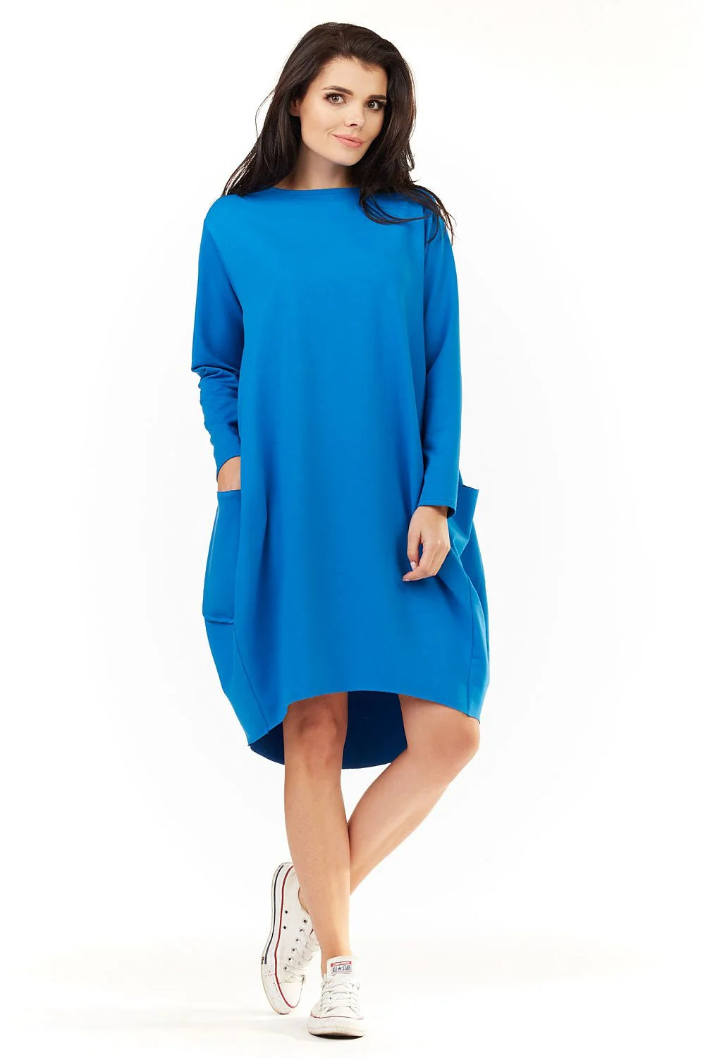 Robe décontractée en coton bleu vif coupe ample confortable avec poches pour sorties entre amies