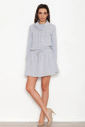Robe décontractée en coton gris clair avec cordons de serrage et col roulé tendance automne