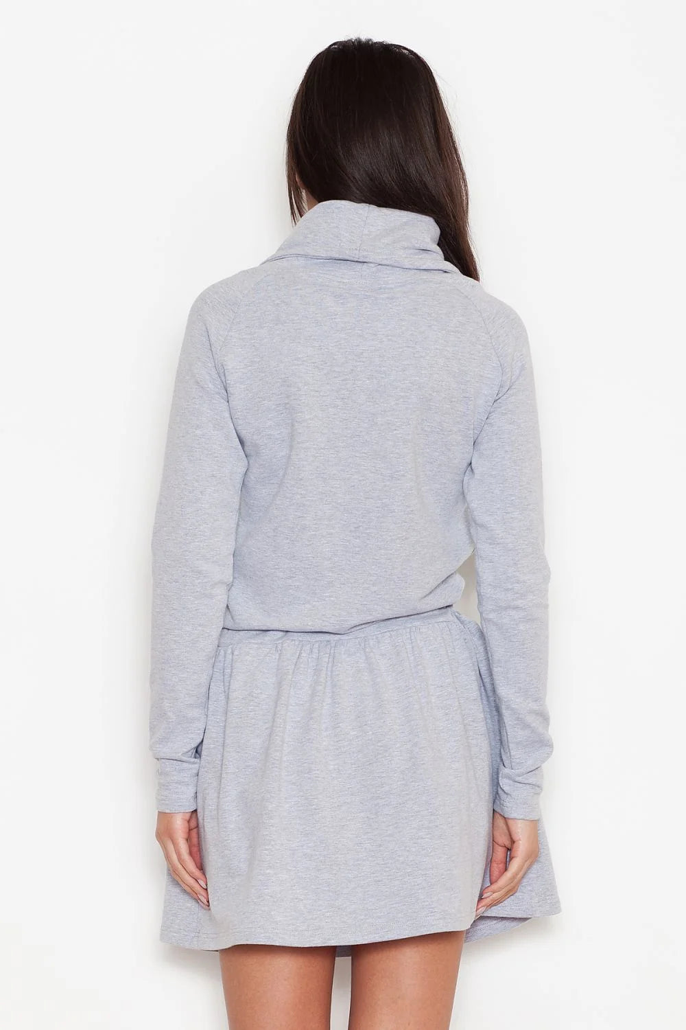 Robe décontractée en coton gris clair avec cordons de serrage et col roulé tendance automne