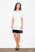 Robe droite chic en velours, élégante et blanche, manches courtes, idéale pour événements habillés