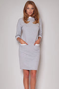 Robe droite coton chic décontractée manches longues poches élégante pour bureau ou sorties entre amis