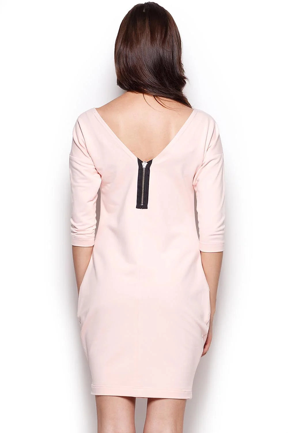 Robe droite en coton rose chic décontracté manches trois-quarts imprimé texte féminin élégant Paris