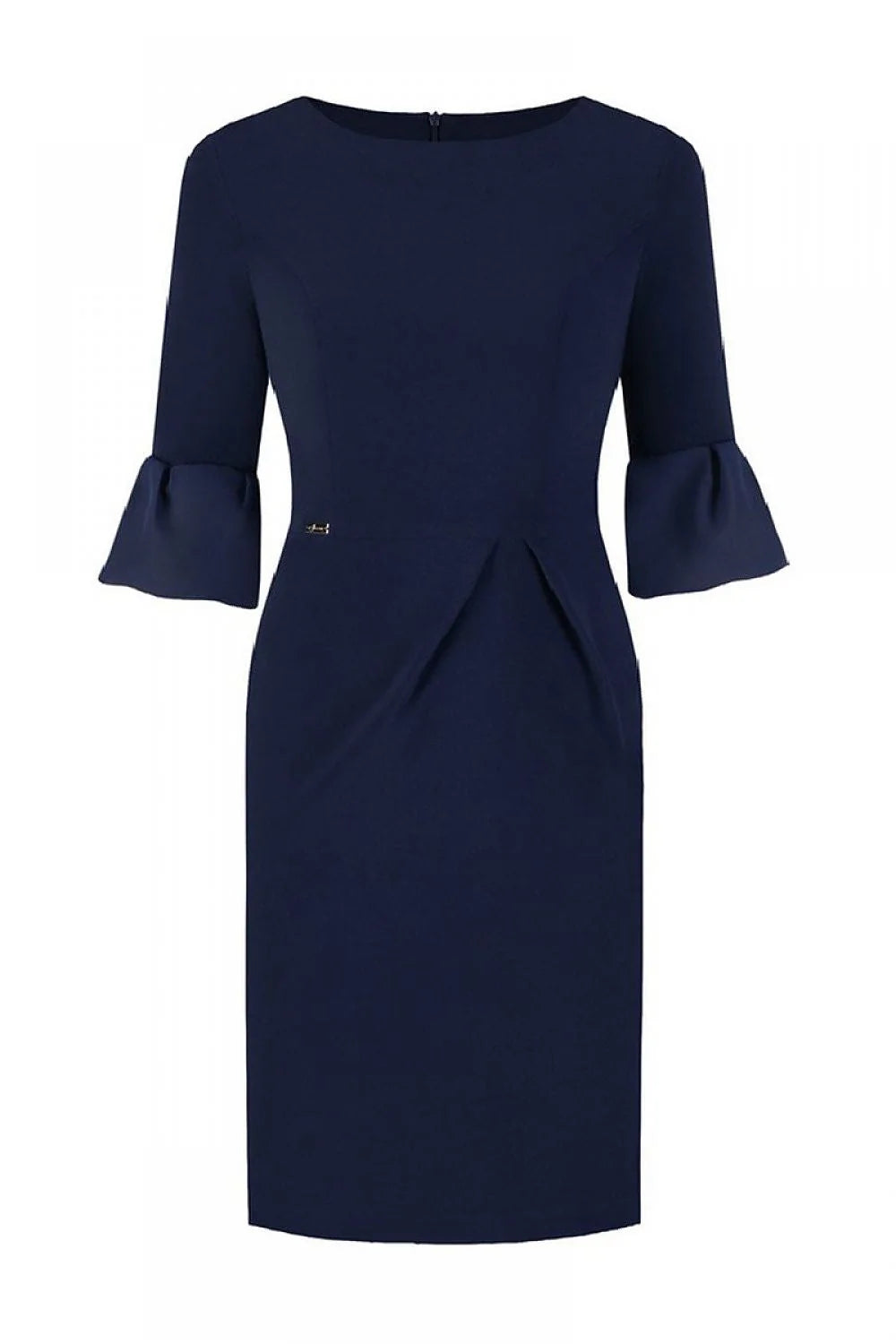 Robe élégante bleu marine en polyester chic ajustée manches évasées pour femmes grande taille