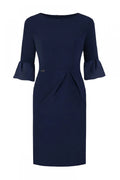 Robe élégante bleu marine en polyester chic ajustée manches évasées pour femmes grande taille