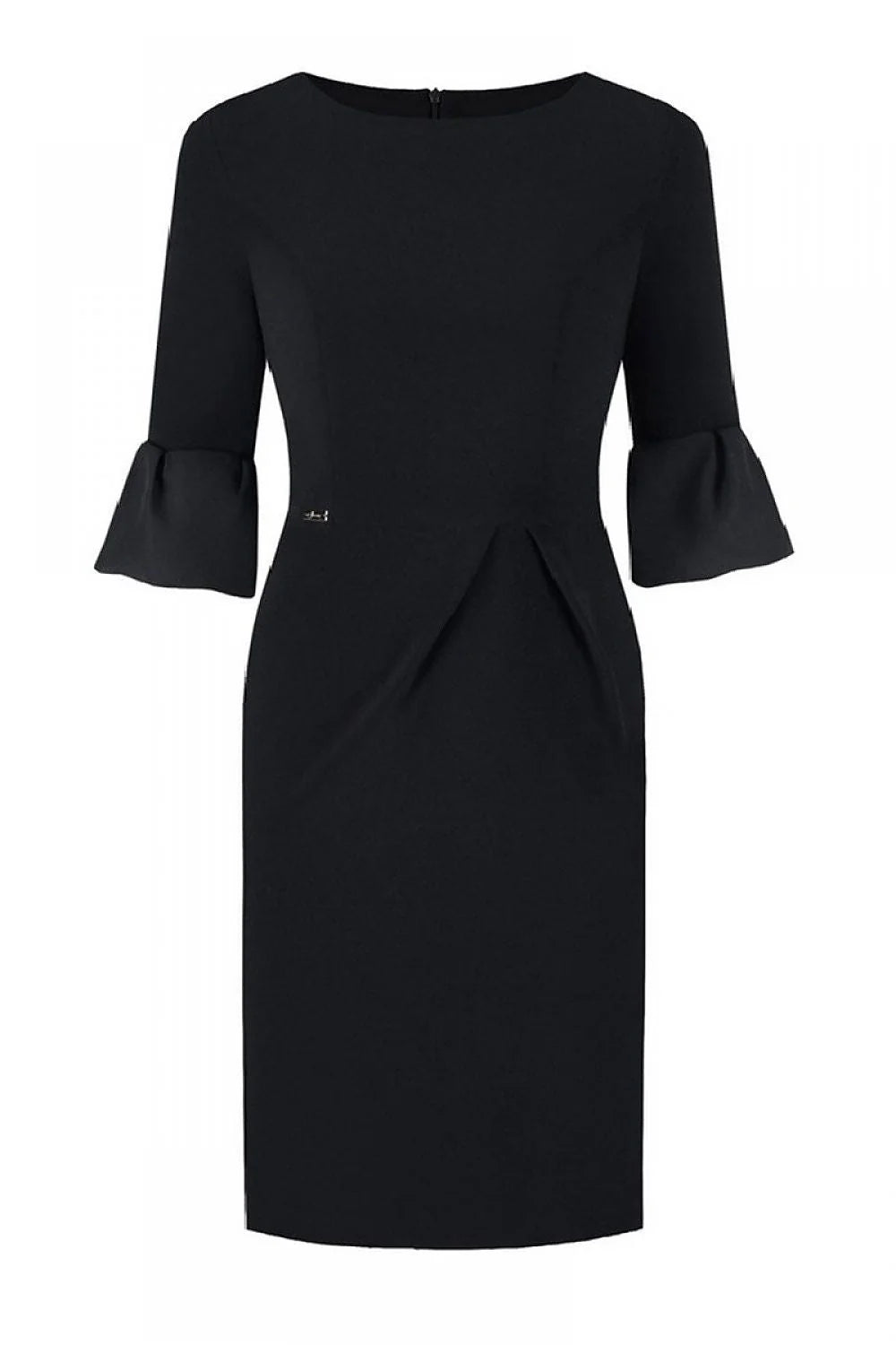 Robe élégante bleu marine en polyester chic ajustée manches évasées pour femmes grande taille