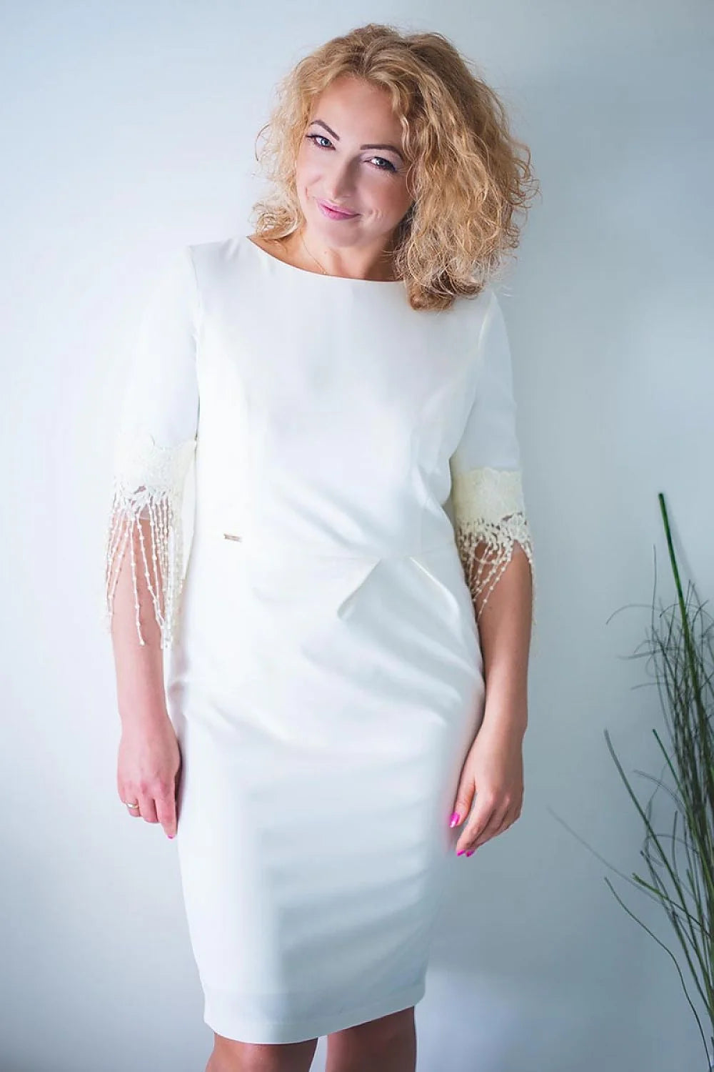 Robe élégante bleu marine en polyester chic ajustée manches évasées pour femmes grande taille