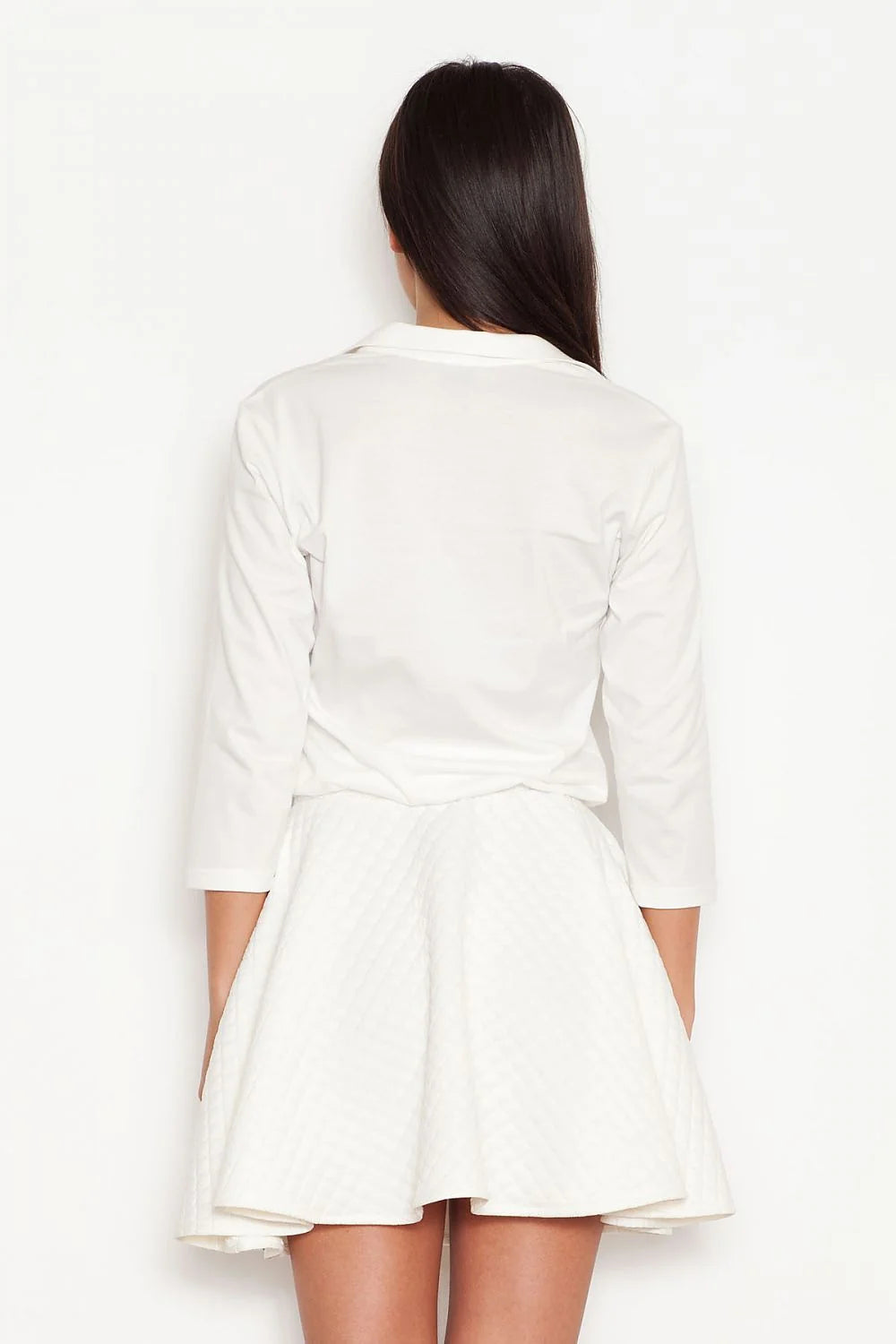 Robe élégante chemisier blanc coton polyester moderne confort jupe trapèze tenue féminine escarpins