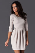 Robe élégante en coton chic beige clair manches trois-quarts pour femme style classique quotidien