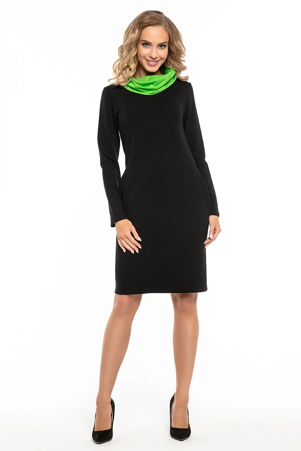 Robe élégante en coton noir col rouge manches longues pour tenues décontractées quotidiennes féminines