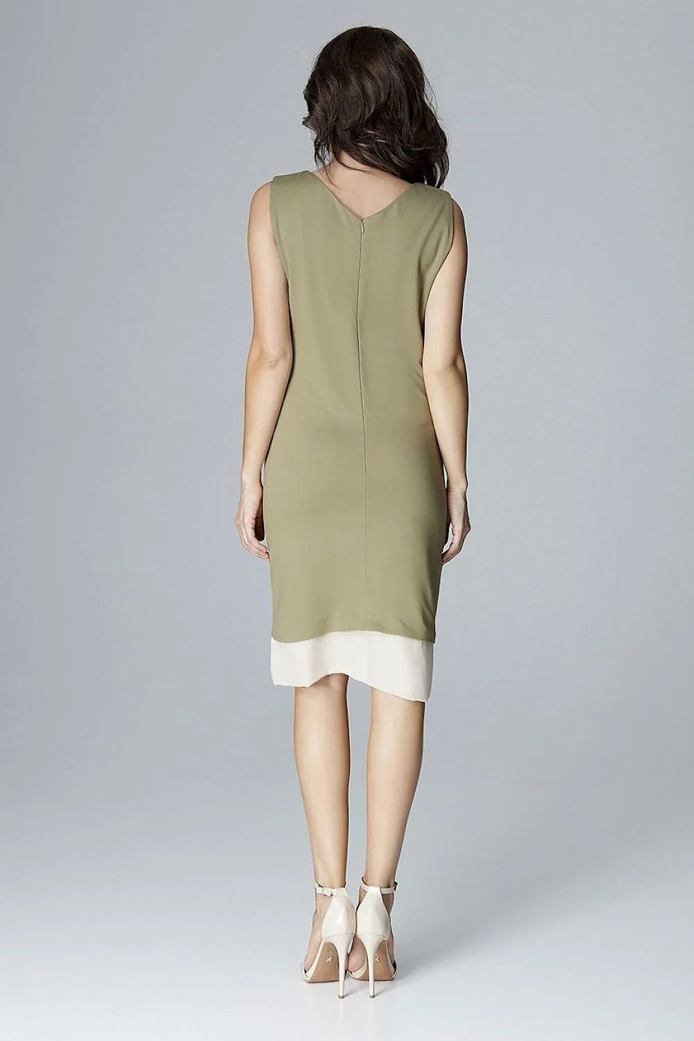 Robe élégante en coton polyester kaki chic moderne col en V sans manches femme