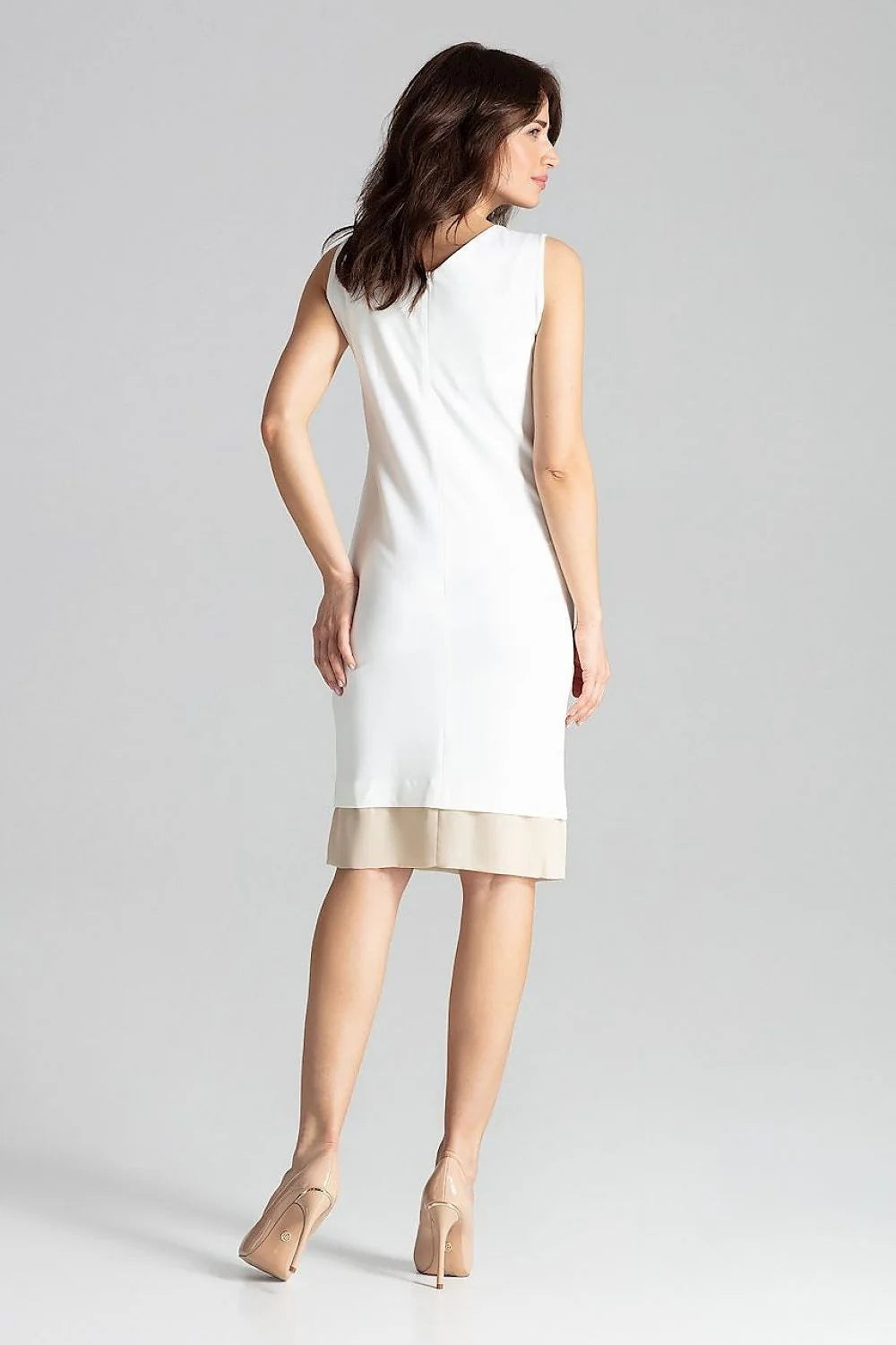 Robe élégante en coton polyester kaki chic moderne col en V sans manches femme