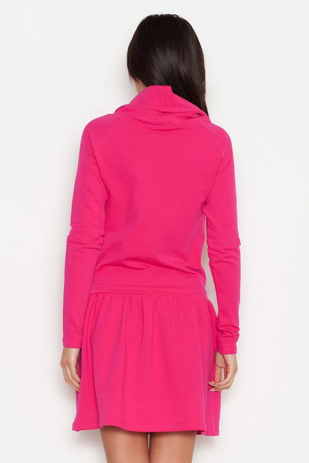 Robe élégante en coton rose évasée manches longues pour femme idéale au bureau et sorties
