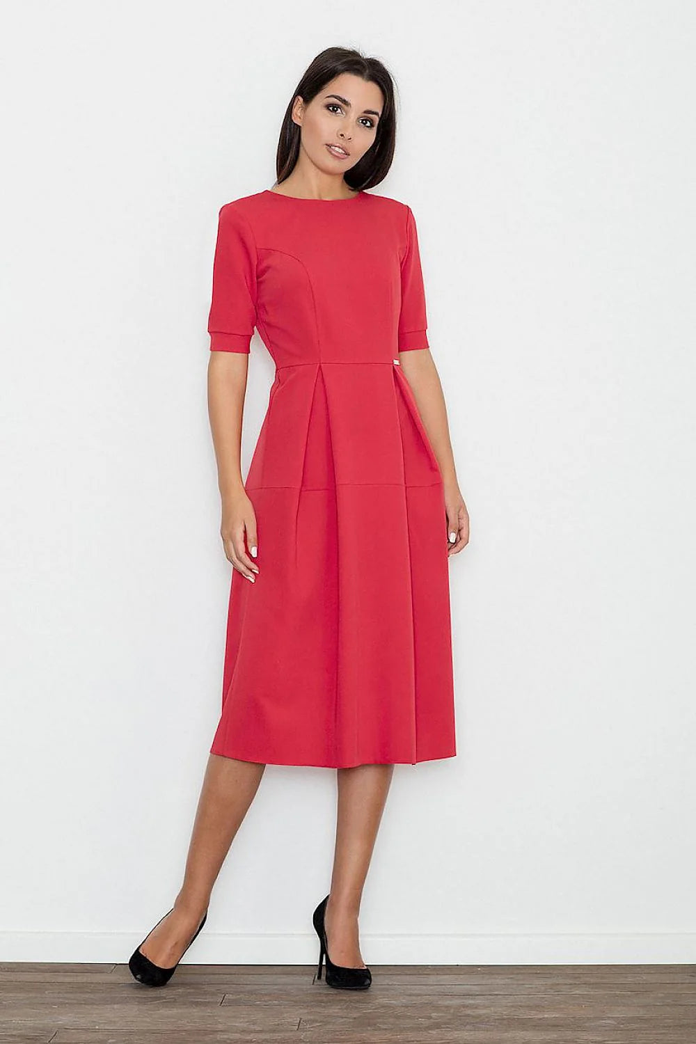 Robe élégante en polyester bleu vif avec manches mi-longues et coupe évasée pour femmes