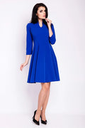Robe élégante en polyester bleu vif manches trois-quarts col en V style classique chic