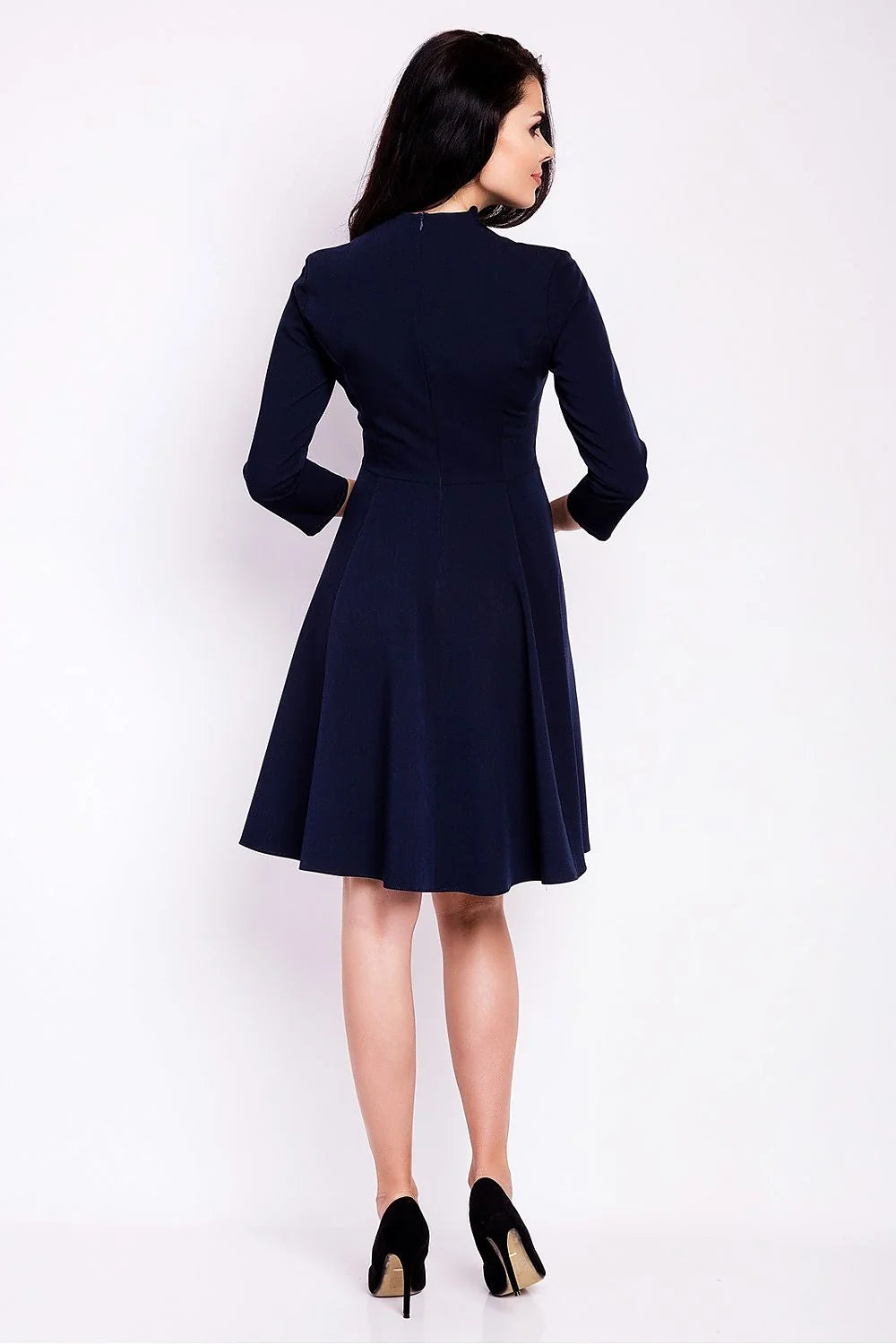 Robe élégante en polyester bleu vif manches trois-quarts col en V style classique chic