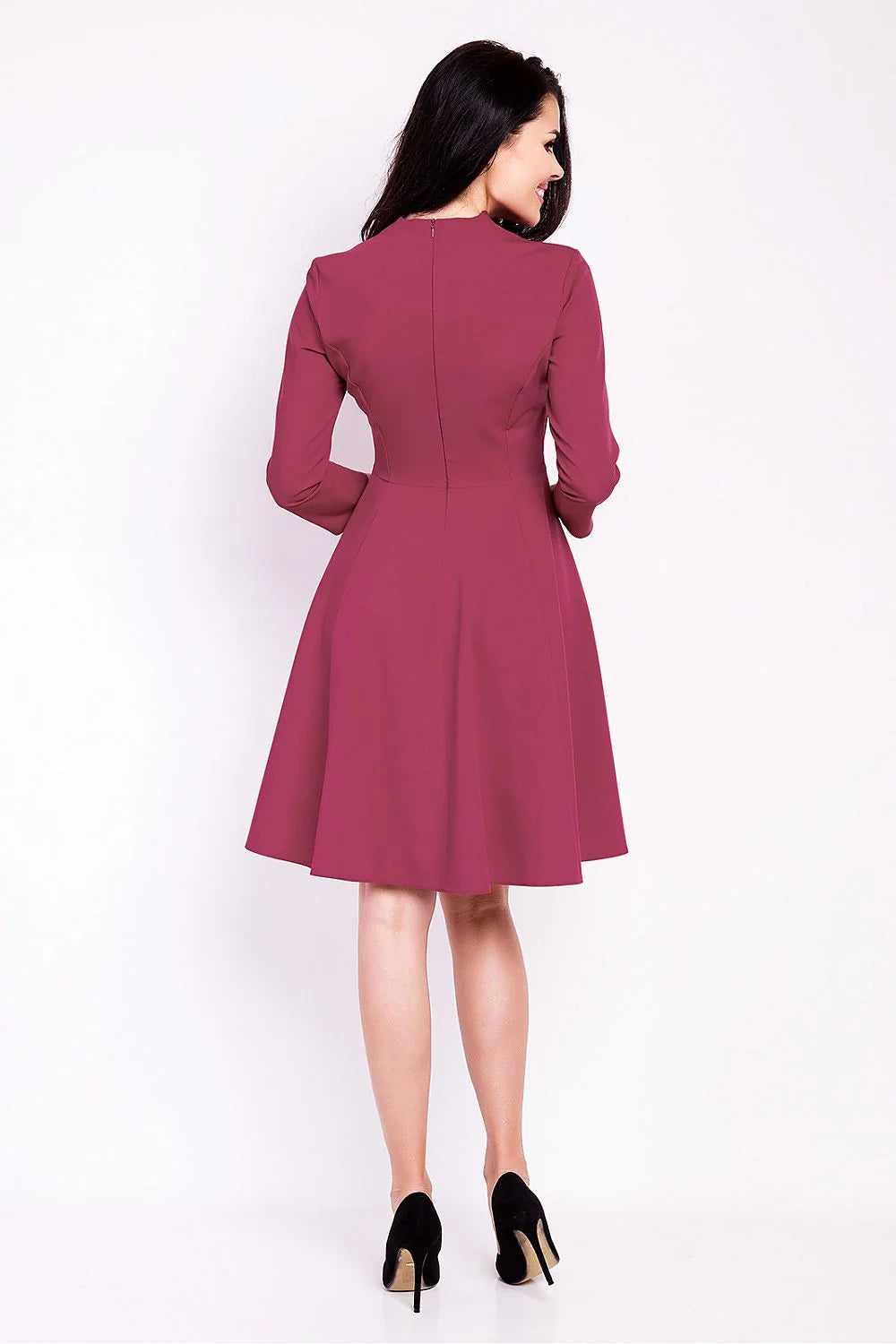 Robe élégante en polyester bleu vif manches trois-quarts col en V style classique chic