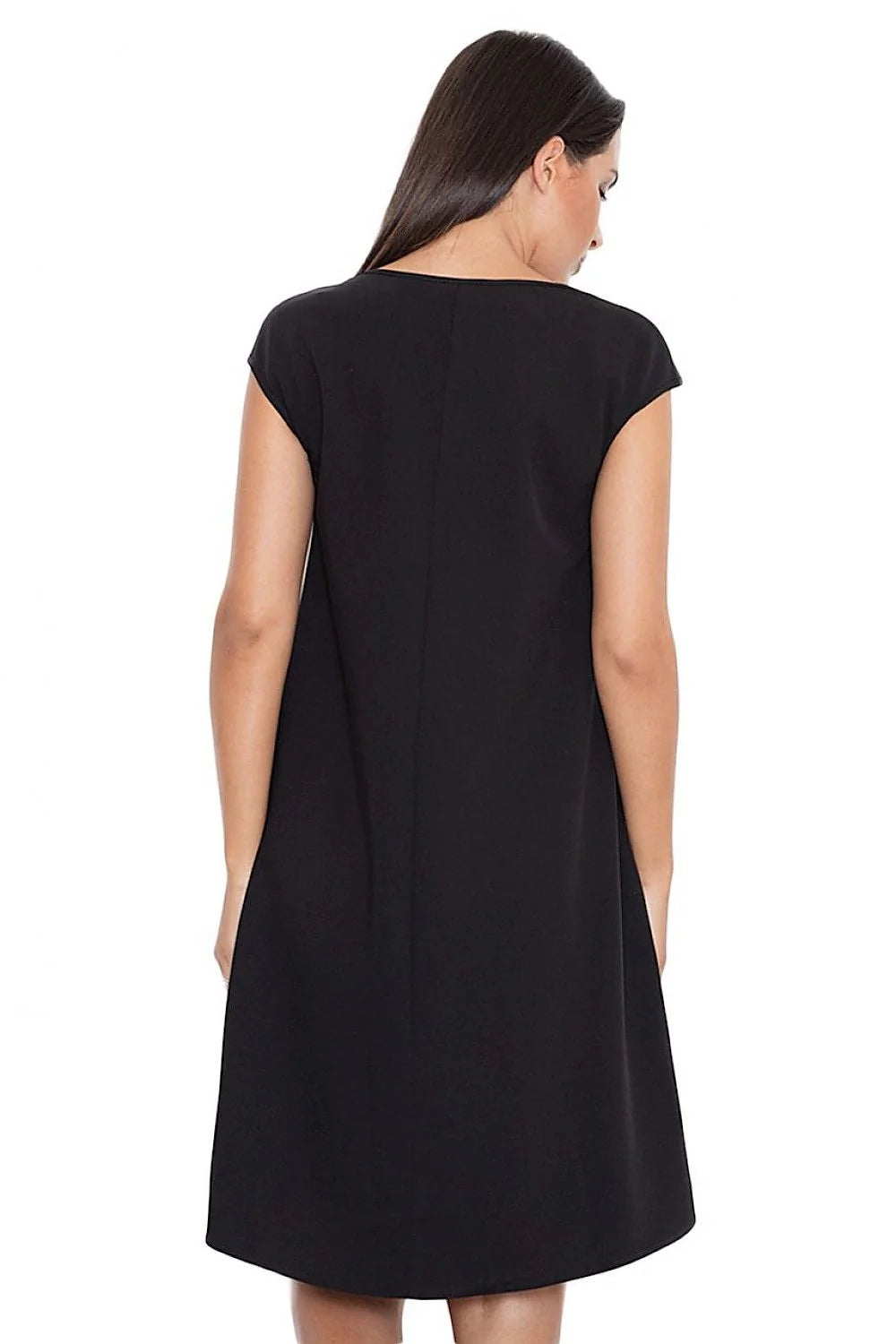 Robe élégante en polyester et viscose noire asymétrique manches courtes style moderne pour soirées chic