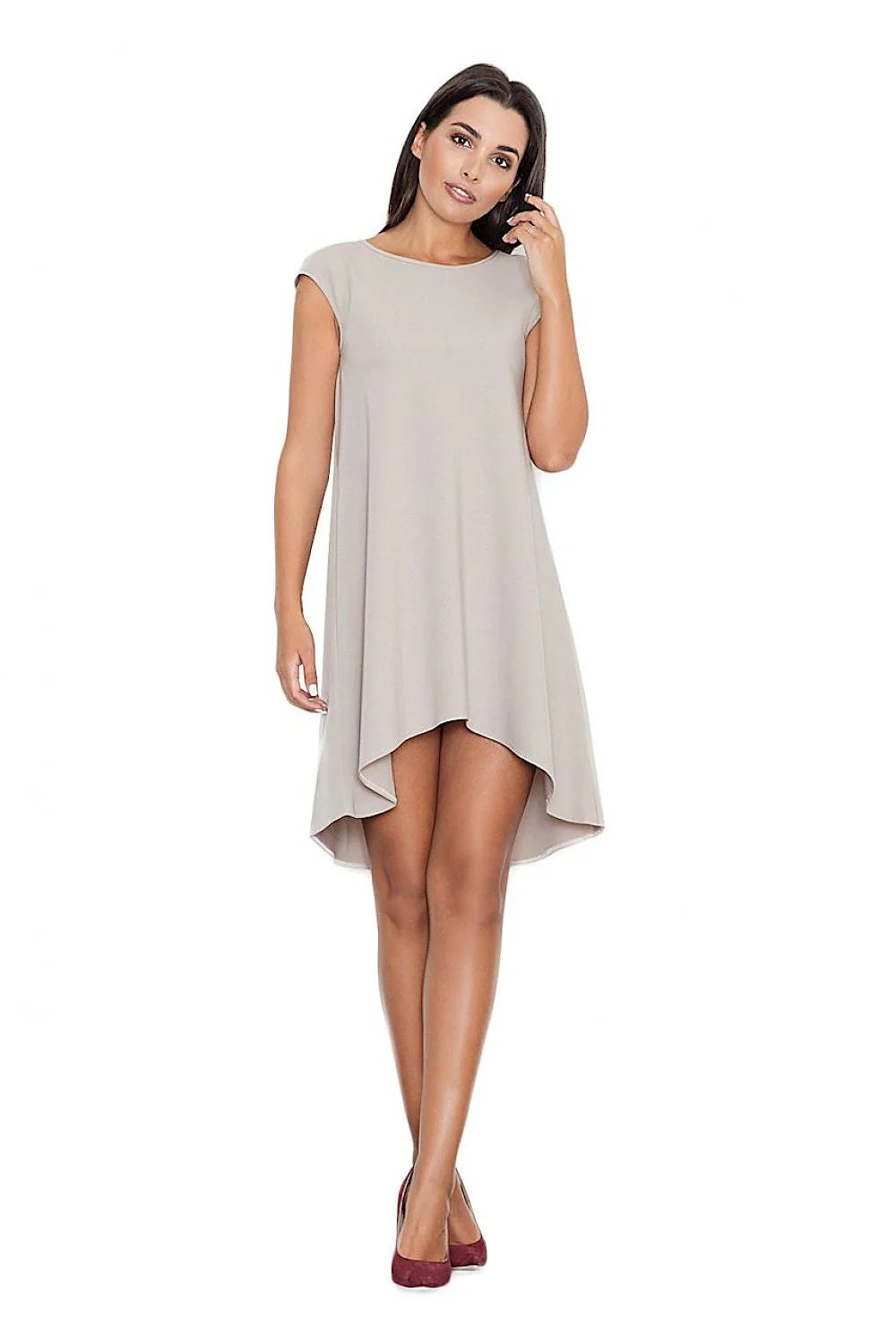 Robe élégante en polyester et viscose noire asymétrique manches courtes style moderne pour soirées chic