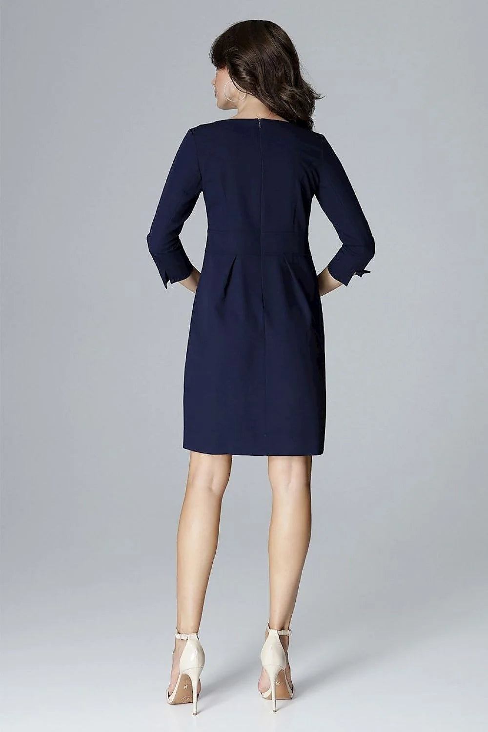Robe élégante en polyester léger jaune moutarde casual manches trois-quarts col V tendance femme