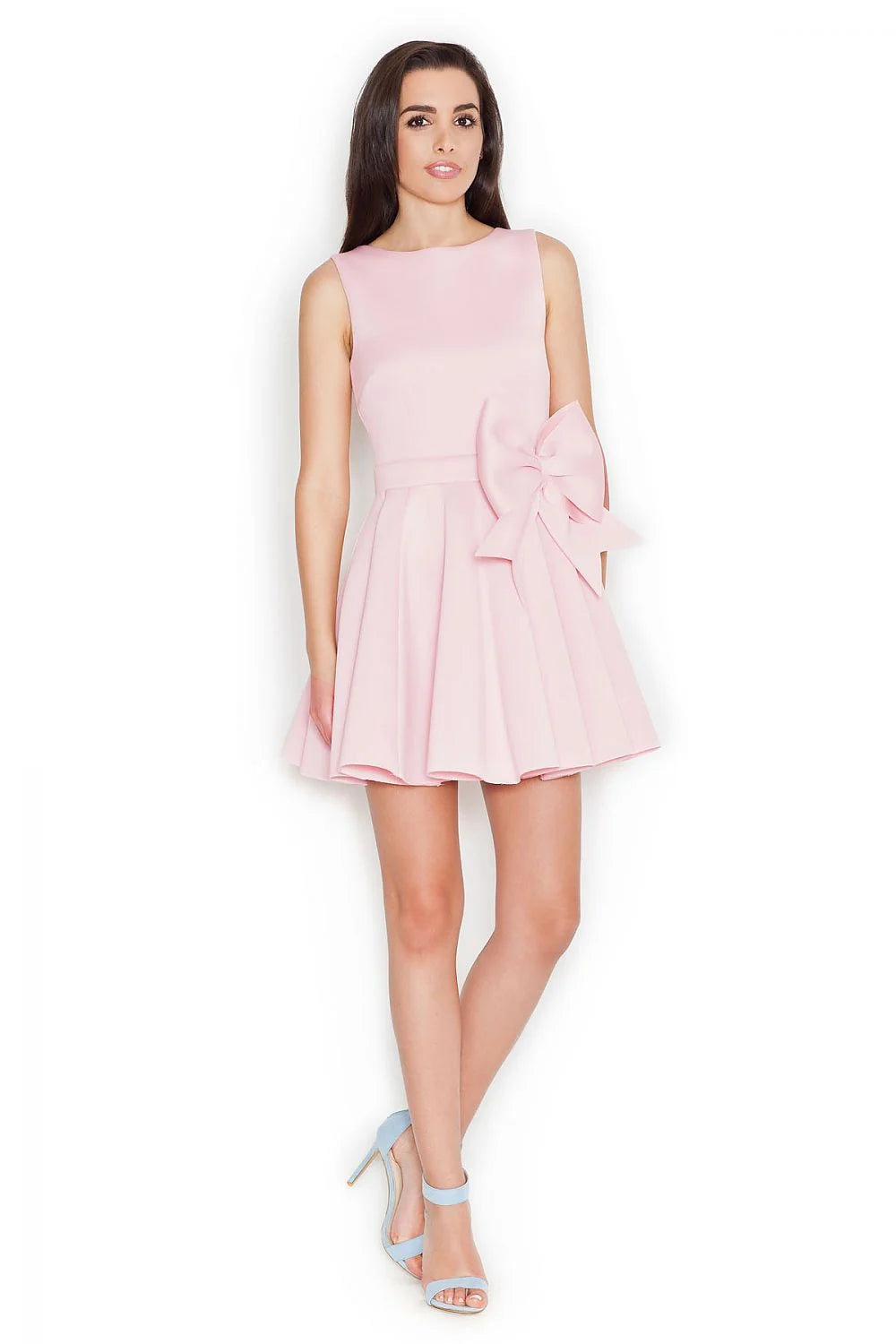 Robe élégante en polyester rose pâle avec nœud féminin style romantique pour soirées et cocktails