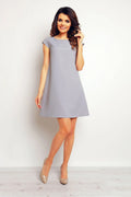 Robe élégante en tissu lisse gris clair manches courtes col rond style décontracté féminin