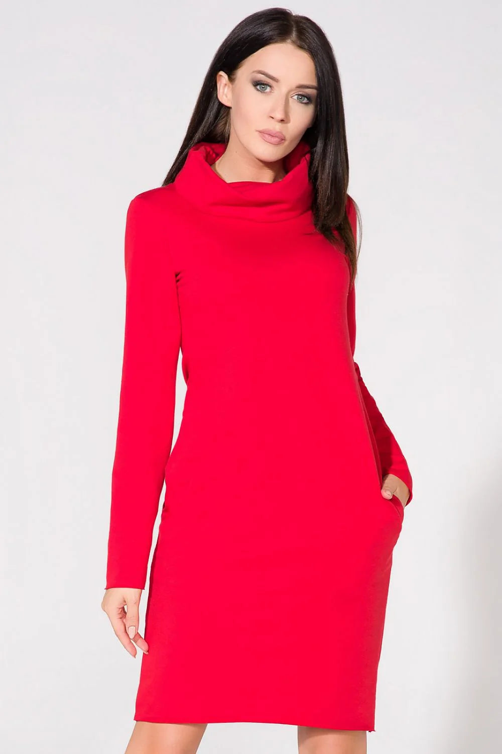 Robe en coton casual chic fluide kaki col roulé manches longues élégance quotidienne femmes modernes