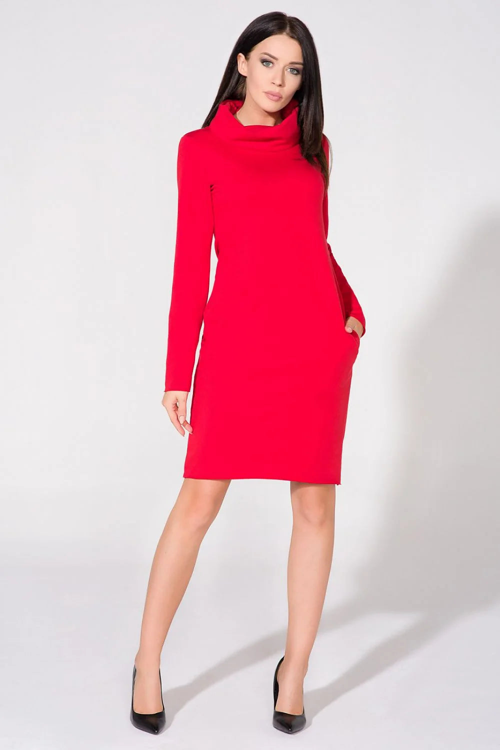 Robe en coton casual chic fluide kaki col roulé manches longues élégance quotidienne femmes modernes