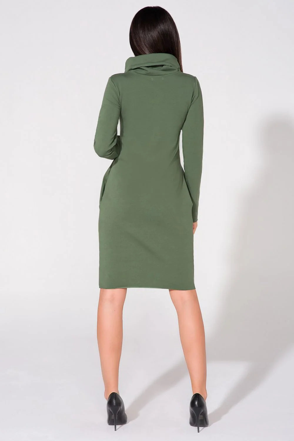 Robe en coton casual chic fluide kaki col roulé manches longues élégance quotidienne femmes modernes