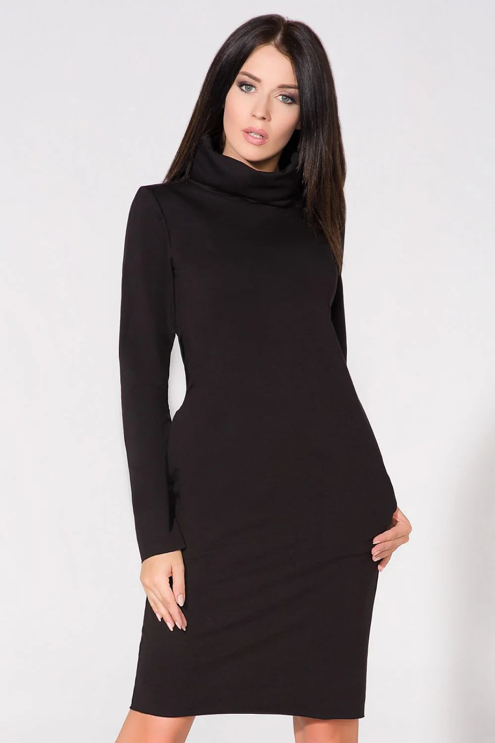 Robe en coton casual chic fluide kaki col roulé manches longues élégance quotidienne femmes modernes