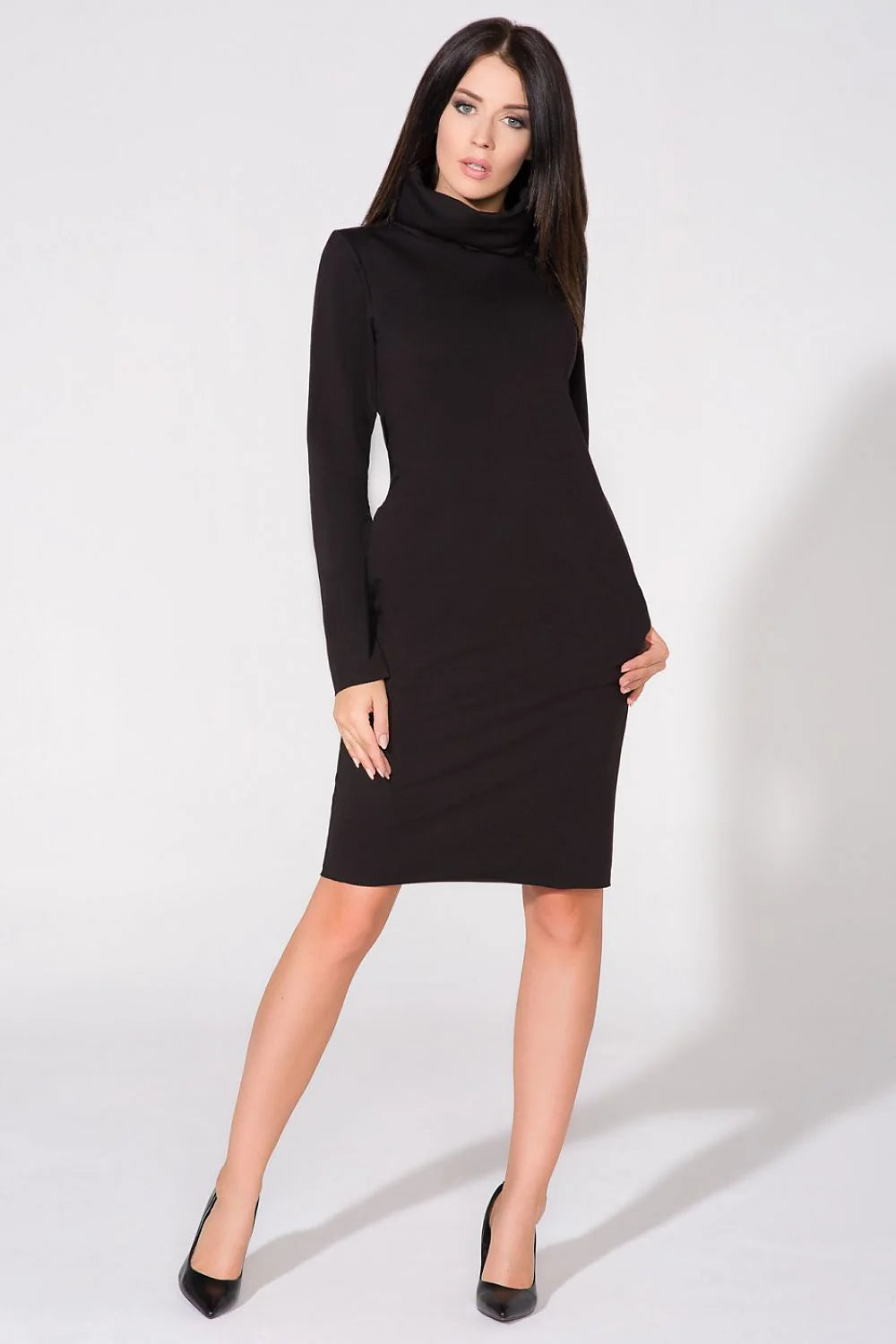 Robe en coton casual chic fluide kaki col roulé manches longues élégance quotidienne femmes modernes