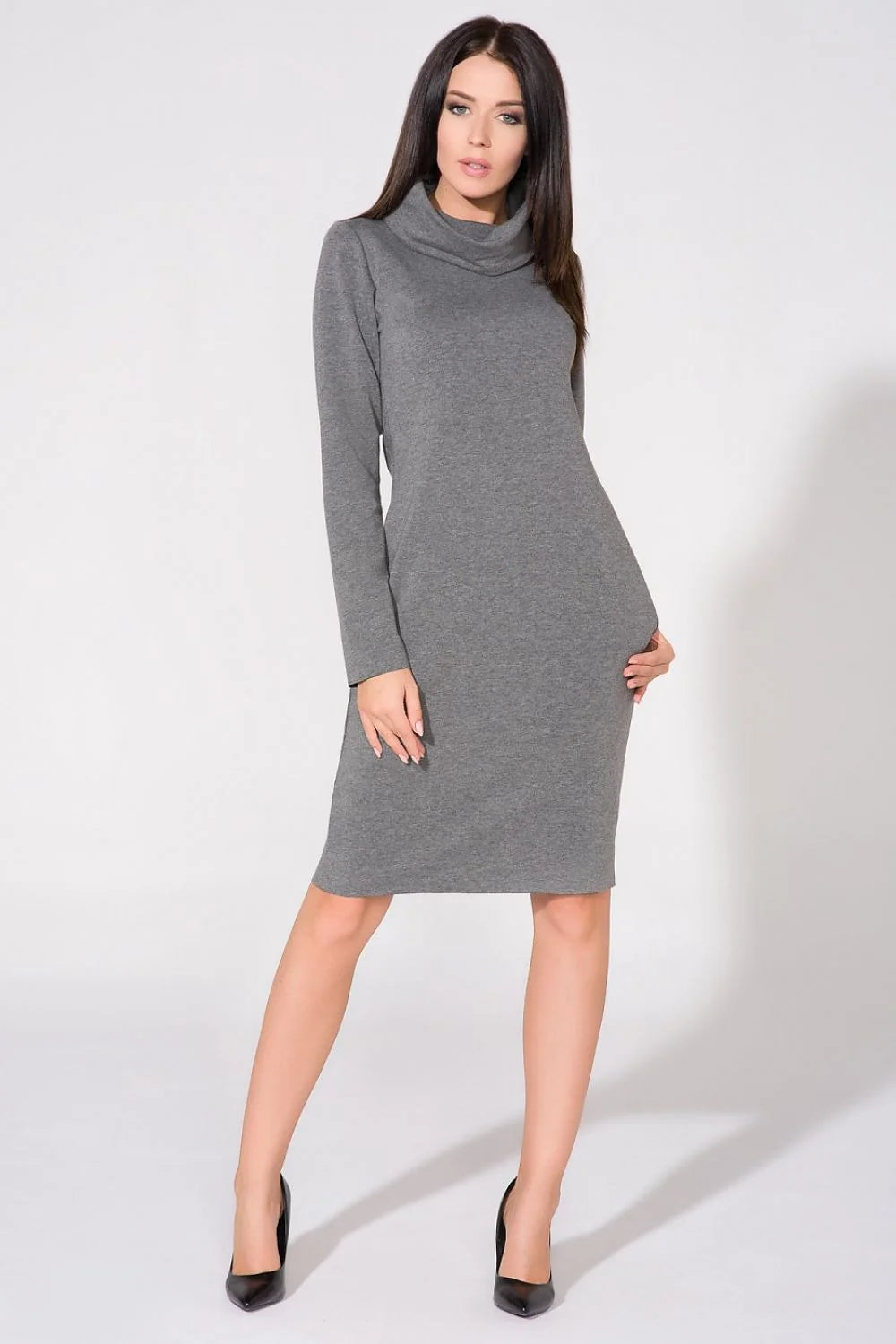 Robe en coton casual chic fluide kaki col roulé manches longues élégance quotidienne femmes modernes