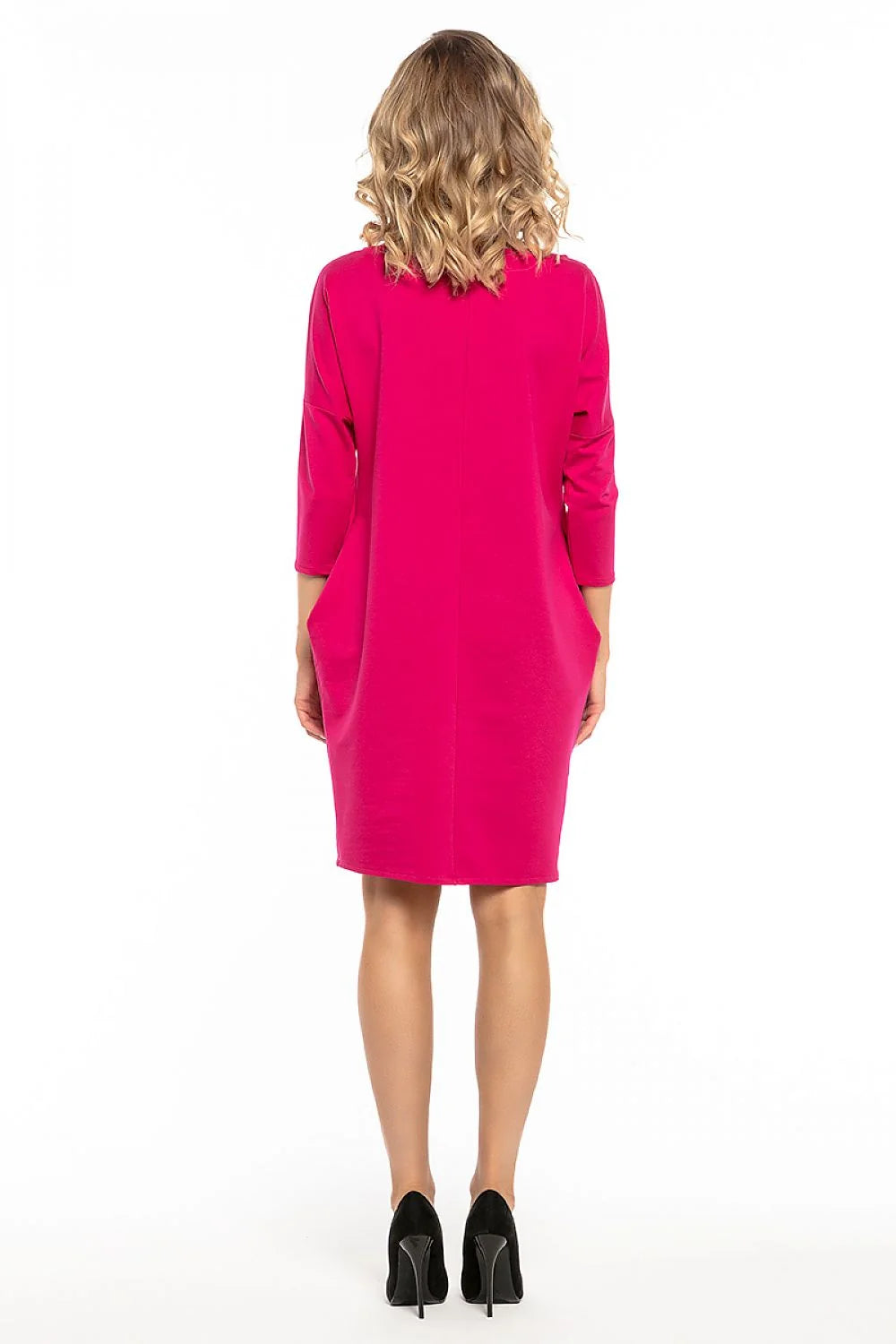 Robe en coton décontractée rose vif manches longues confortable style quotidien pour mode féminine