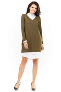 Robe en coton élégante avec chemise intégrée kaki blanc pour style moderne bureau quotidien