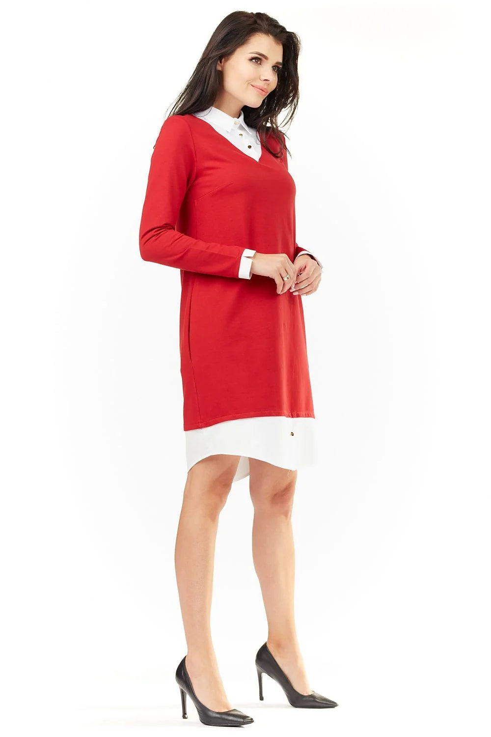 Robe en coton élégante avec chemise intégrée kaki blanc pour style moderne bureau quotidien