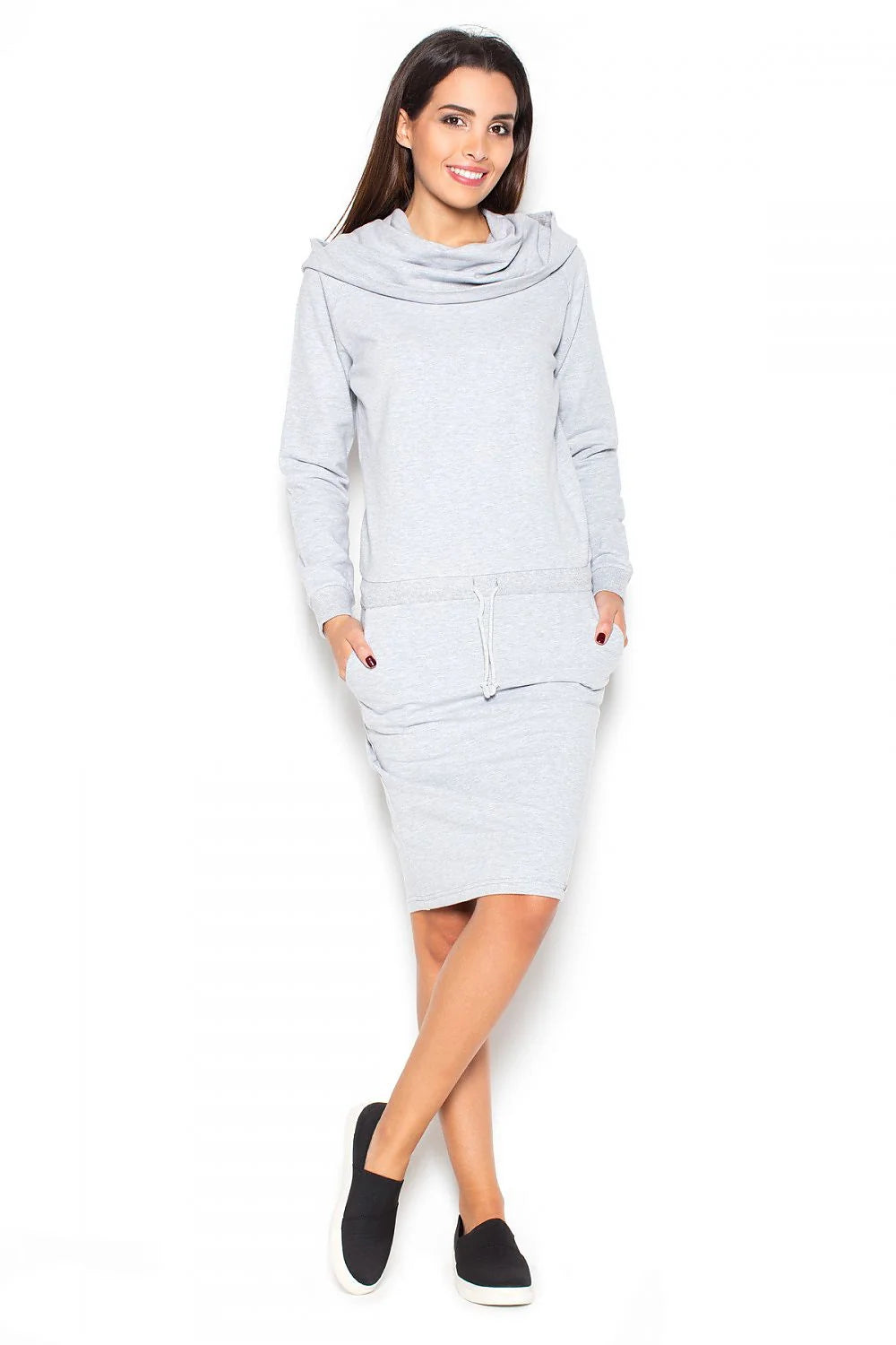 Robe en coton gris clair décontractée avec capuche et poches pour femme moderne quotidienne