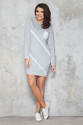 Robe en coton gris décontractée à manches longues coupe droite pour style moderne et confortable