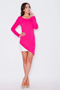 Robe en coton moderne asymétrique rose vif manches longues pour look chic et tendance femme