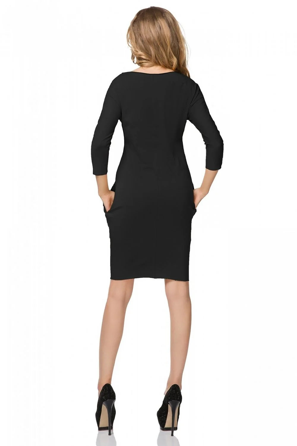 Robe en coton noire décontractée manches trois-quarts avec poches pour femmes modernes et actives